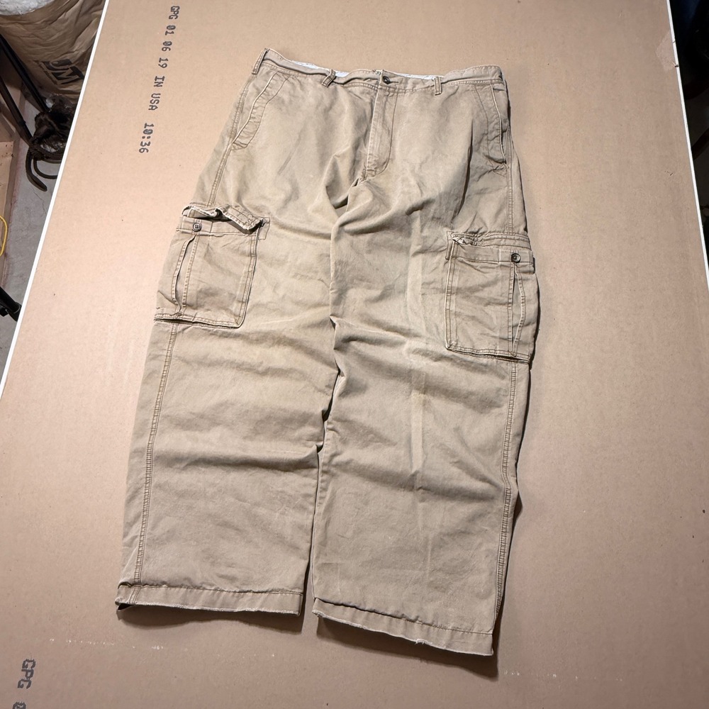 Vtg Old Navy Cargo Pants 40x32 Tan Good Y2K Wide Leg Cotton Utility Trousers